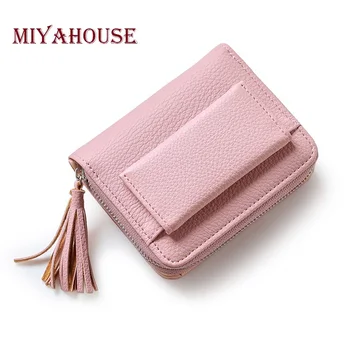 

Tassel Women Card Holders Mini Miyahouse Female Purse Lady Wallets Pendant Design Zipper PU Wallets With Leather Short Coin Card