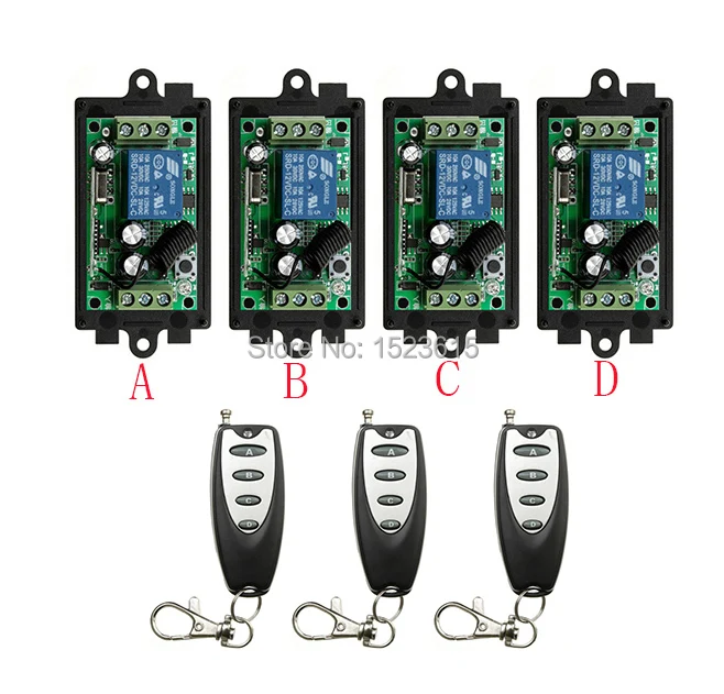 

New RF Wireless Remote Controller Relay Switch System teleswitch DC12V 1CH 4pcs Receiver& 3pcs Transmitter Toggle Momentary