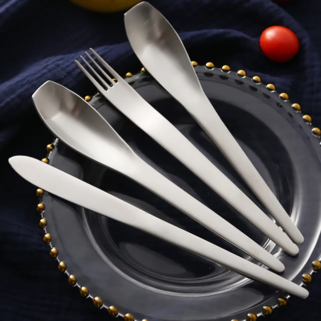 SILVER Japanese style Matte stainless steel cutlery sets fork knife scoop set dessert fork dinnerware set