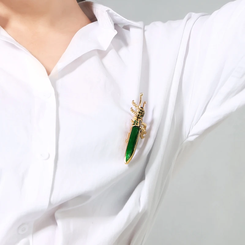 

2018 Fashion Ethnic Vintage Classical Brooches Unique Green Crystal Enamel Grasshopper Jewelry Insect Brooches For Women