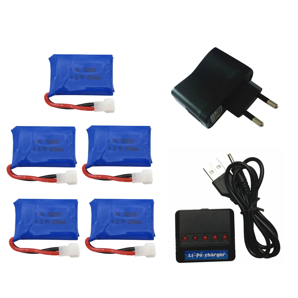 5pcs eu adapter 10 шт. 3,7 V 200mAh 20C Lipo батарея с 5 в 1 USB зарядное устройство набор для Syma X11 X4 X13 Квадрокоптер вертолеты RC запчасти - Цвет: 5pcs eu adapter