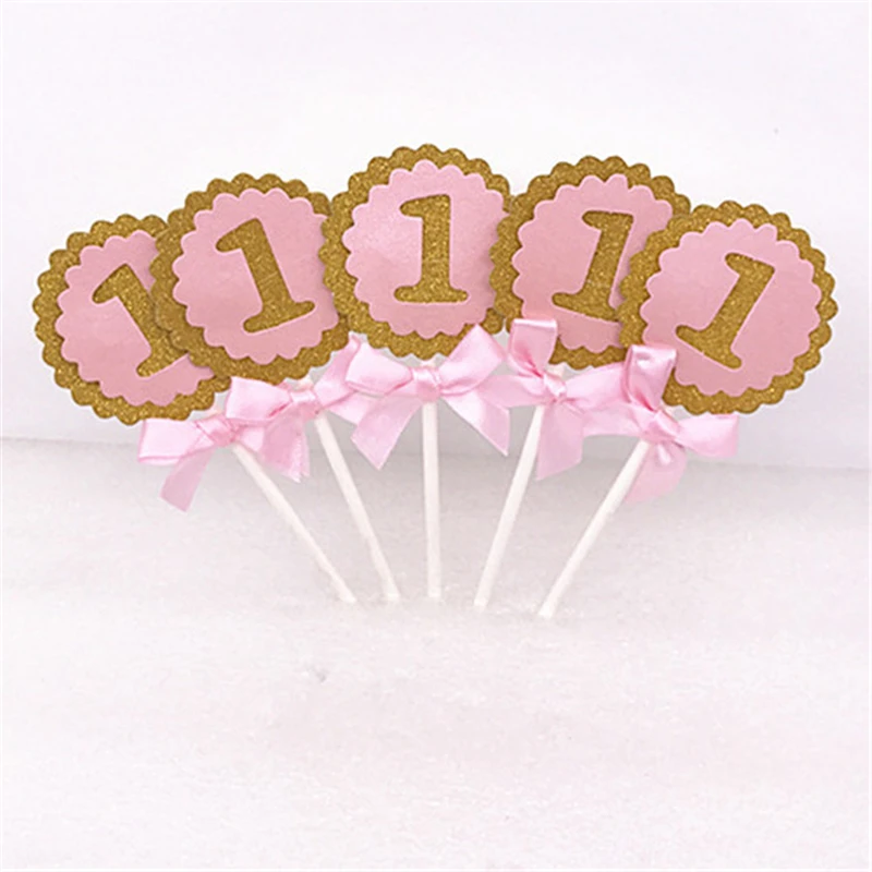 

5pcs Baby First Birthday Cupcake Toppers Boy Girl Party Decoration Anniversary 1st Birthday Party Decoration Kids Baby Shower.S