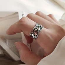 LouLeur, Стерлинговое Серебро 925 пробы, кольца в виде оливкового листа, винтажные квадратные бусинки, боковые тисненые текстуры, широкие кольца для женщин, элегантное ювелирное изделие, подарок