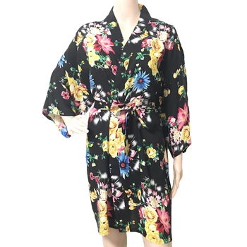

Female Cotton Print Robe Floral Bride Bridesmaid Wedding Kimono Dressing Bathrobe Gown Sexy Geisha Home Dress Spa Robe Nightwear
