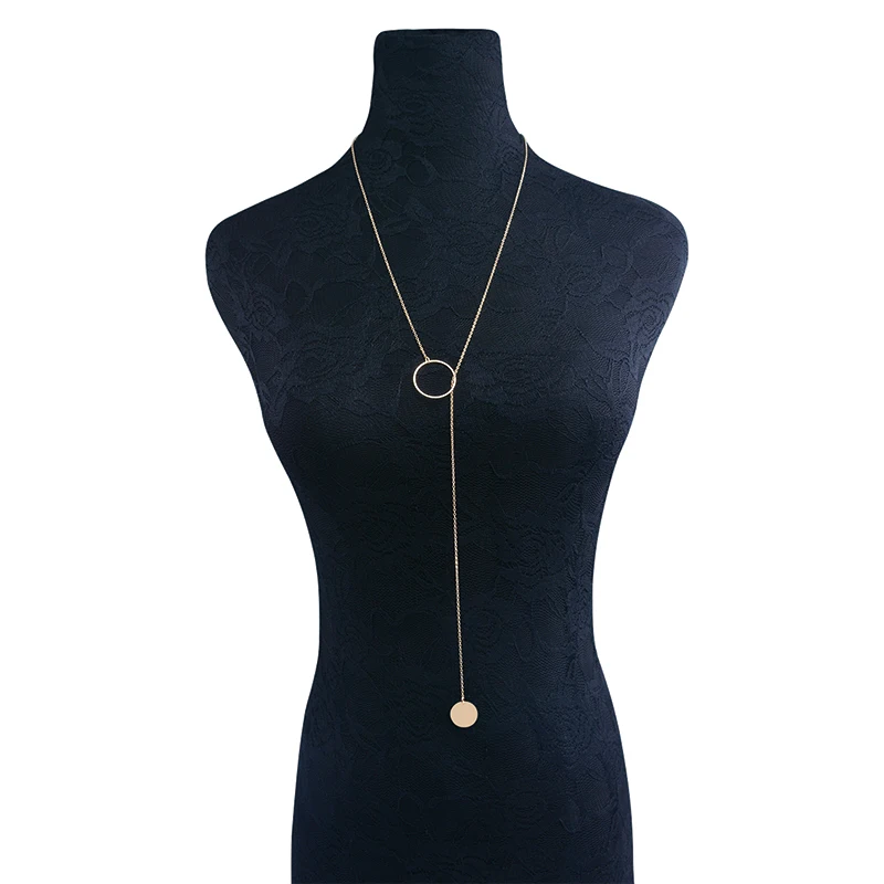 

Trendy Free Adjustable Double Rounds Pendant Necklace Fashion Copper Link Chain Necklace for Women Statement Necklace Jewelry