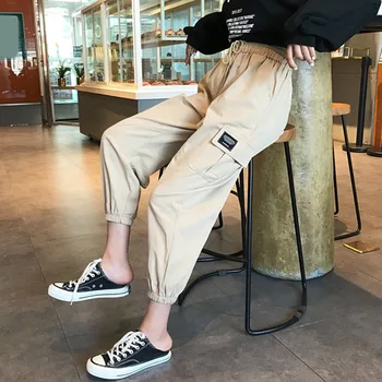 

Harajuku Spring Streetwear Ladies Pants Women Men Casual Solid Big Pocket Pants High Waist Loose Trousers pantalones mujer