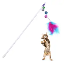 Pet Cat Teaser Stick Rod Toys Colorful Feather Bells Catcher Interactive Toys for Cat Kitten Playing
