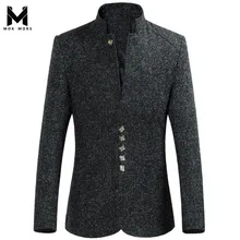 Новинка, приталенный хлопковый Мужской Блейзер со стоячим воротником, модные, уличные, модные, деловые, повседневные, вечерние, одноцветные, большие размеры, мужской блейзер