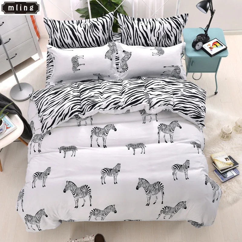 

mling 4Pcs/set Simple Personality Printing Comfortable Family Bedding Set Bed Linings Duvet Cover Bed Sheet Pillowcases
