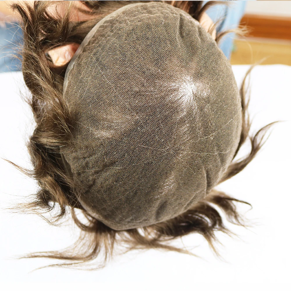 SimBeauty парик для мужчин для замены волос Мужская Т-система европейские человеческие волосы с 1" x 8" супер тонким французским кружевом#6 светильник коричневый Col