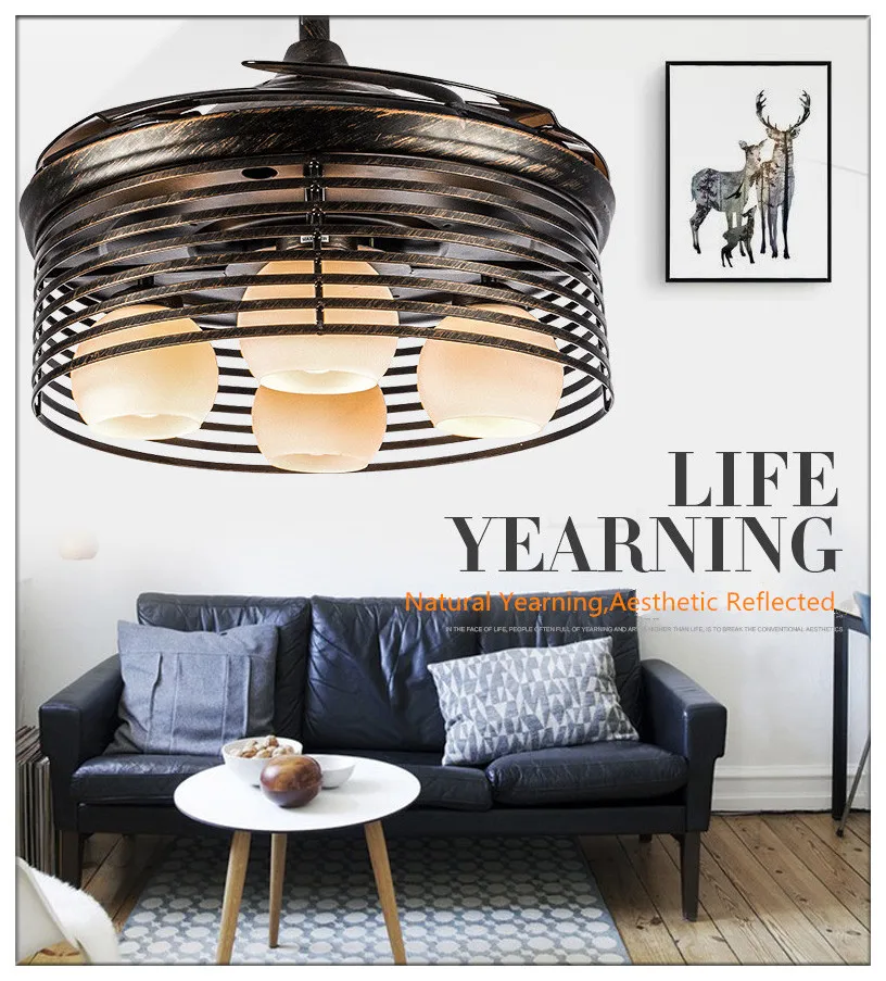 

Modern American Vintage Round Shaped LED Ceiling Fan Lights with Fanaway Retractable Blades