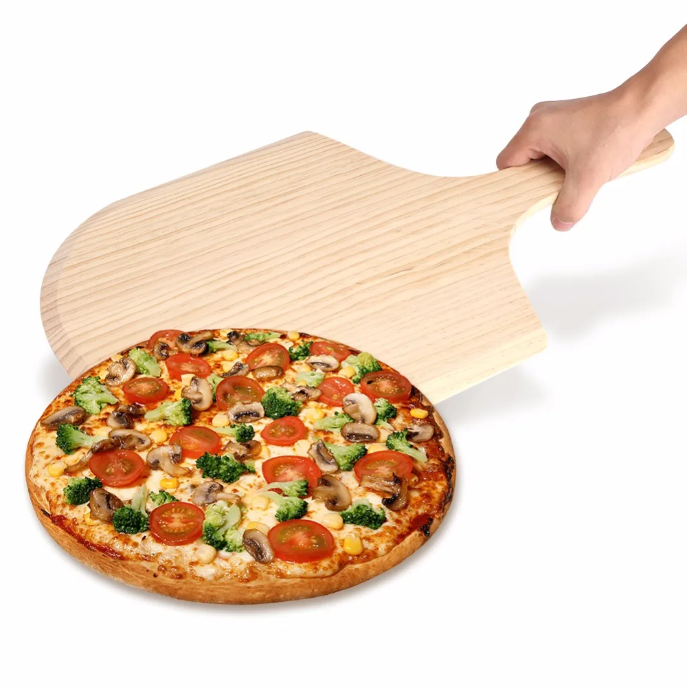 12 Inch Solid Wood Pizza Tray Handle Bread Roll Cake Pizza Kitchen
