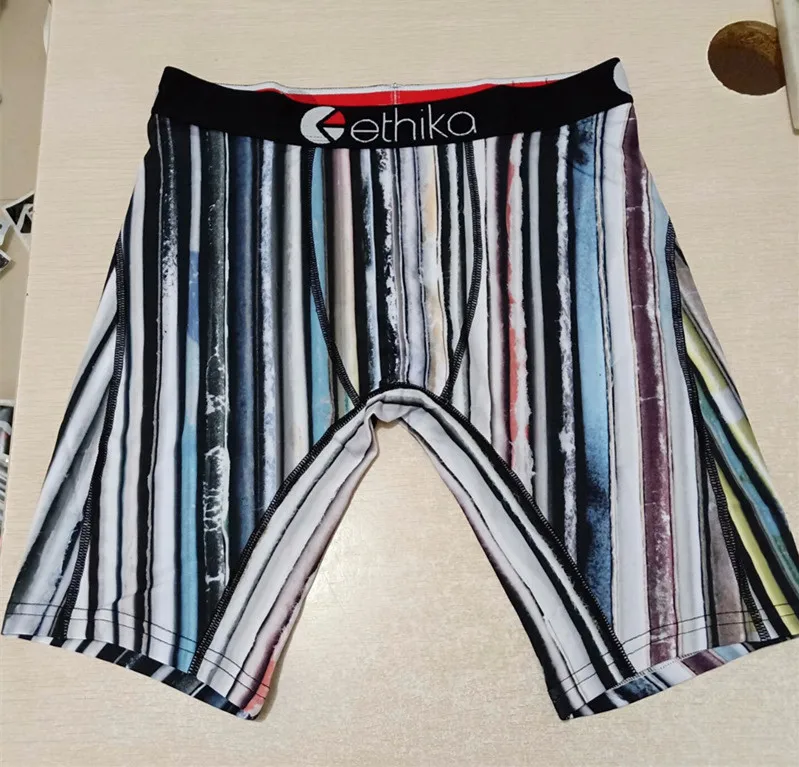 Ethika, мужские трусы брендовые, Спортивное нижнее белье, мужские, дышащие, полиэстер, спандекс, боксеры, длинные, мужские, с мультяшным принтом, мужские, боксеры, длинные ноги - Цвет: Black border strip