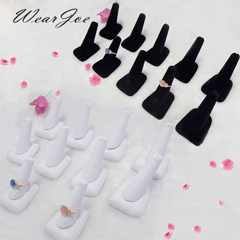 

10 Finger Model Ring Display Stand Holder Jewelry Storage Organizer Gift Case Wood Carrying Shelf White Leatherette/Black Velvet