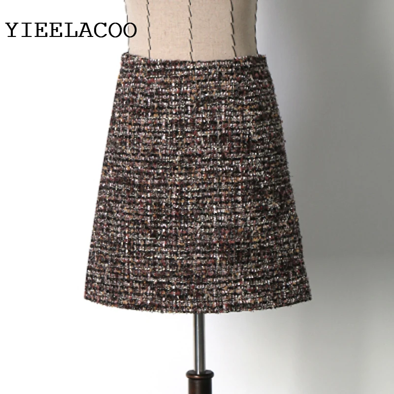 

Brown tweed skirt 2020 autumn / winter women's skirt new tassel high waist small fragrance wind ladies skirt