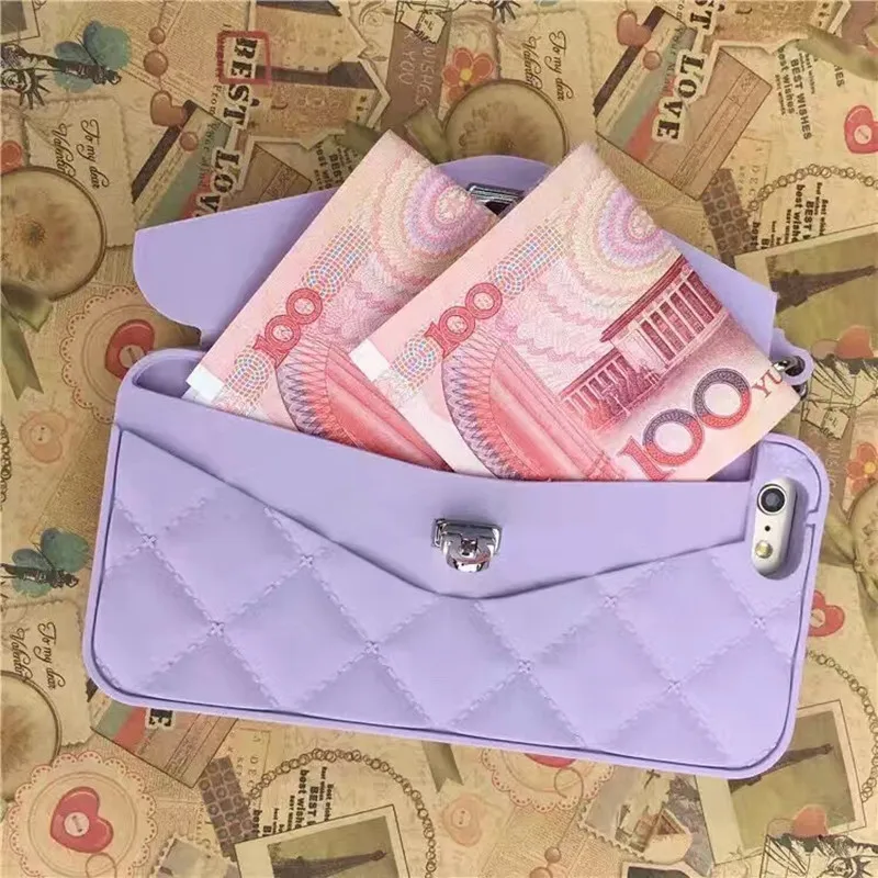 

Luxury Portable Handbag soft silicon Phone Case For Iphone 6 6s plus 7 7plus fashion Wallet Card Pouch bag back Cover