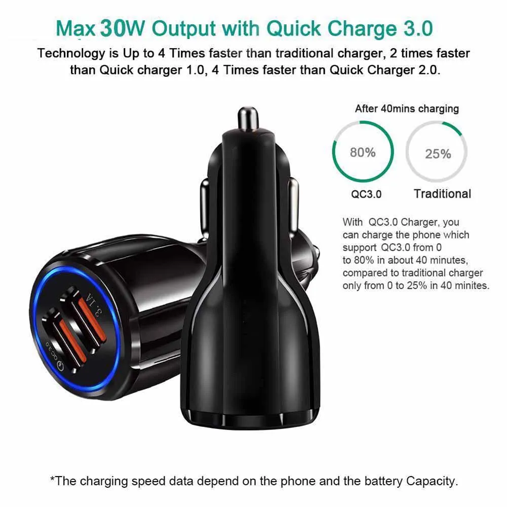 

Quick Charge 3.0 In Car Charger 2 Ports USB QC Fast Charging Adapter NR-shipping