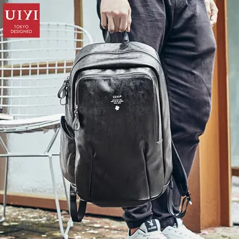 

UIYI Men's Backpack PVC Black Shoulder Fashion Men Pure Color Double Zipper Waterproof Backpack Men Bag Travel Storage Backpack