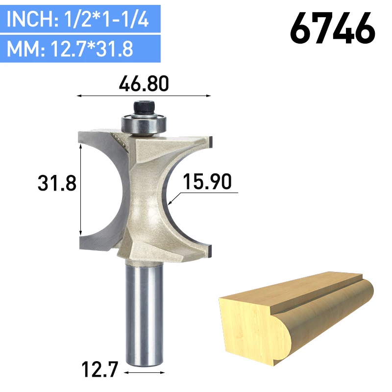 HUHAO 1 шт. 1/2 1/4 дюйма хвостовик полукруглый бит 2 Флейта концевая фреза для дерева с подшипник, деревообрабатывающий инструмент фреза - Длина режущей кромки: 6746