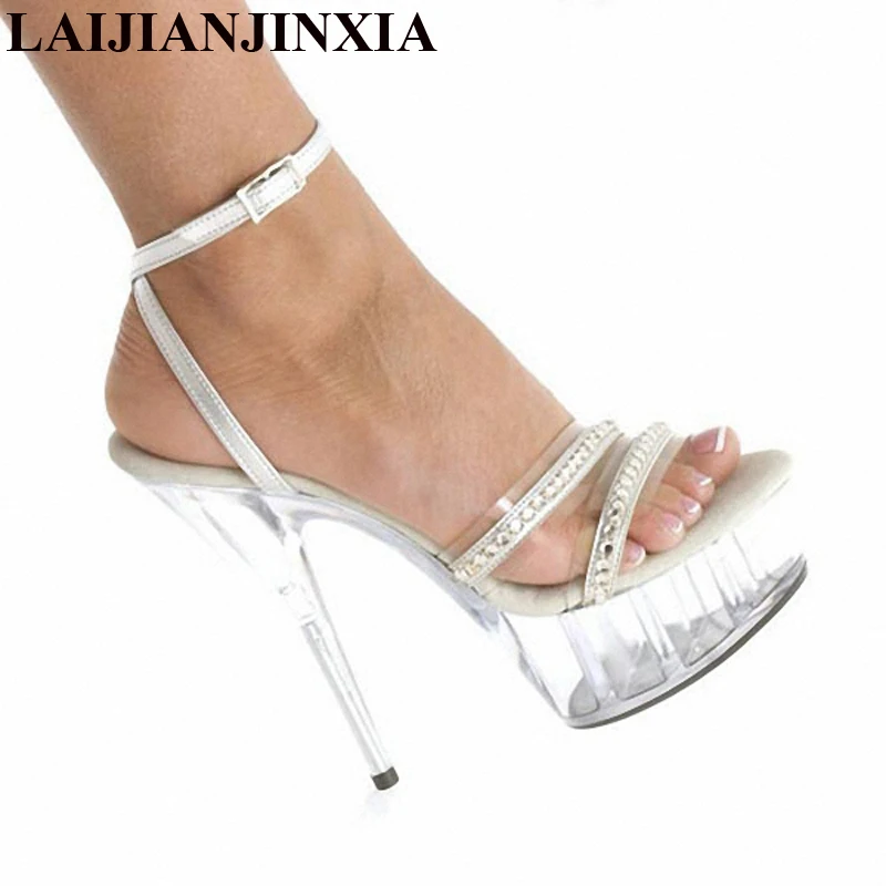 Laijianjinxia/Для женщин 15 см обувь для вечеринок и ночных клубов высокие каблуки платформы Танцы Обувь, сандалии со стразами с открытым носком