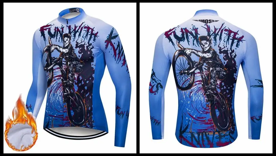 Зимний Череп Велоспорт Джерси с длинным рукавом мужская одежда для горного велосипеда ветрозащитный Теплый спортивный велосипед Джерси дорожный цикл одежда