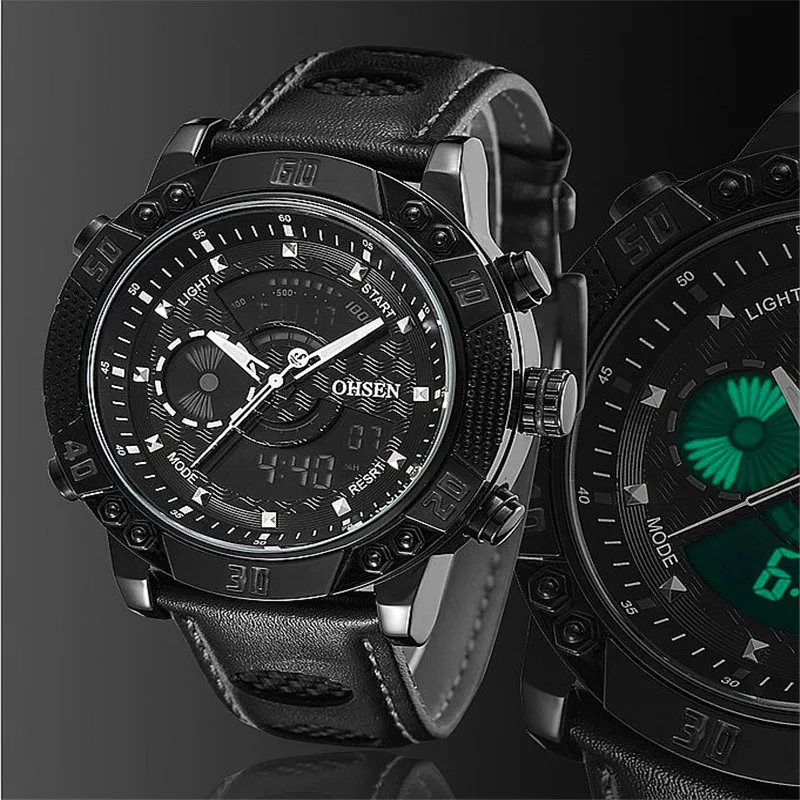 Venda de Couro Time à Prova Relógios de Pulso do Exército Homem Luxo Dual Água Estilo Moda Unissex Esportes Cronômetro Digital Top d’