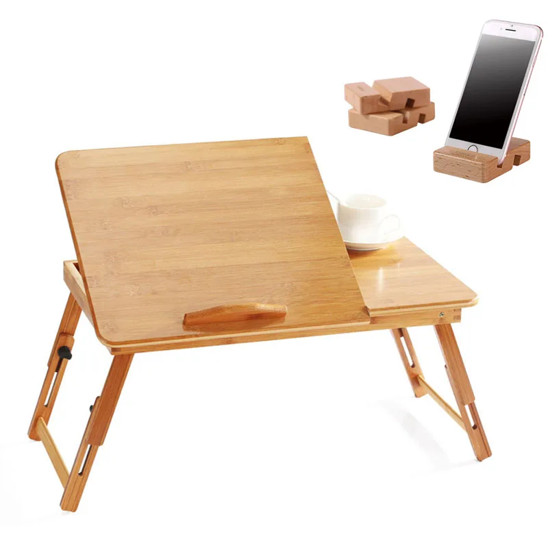

Portable Laptop Table Bamboo Laptop Desk With Cooling Fan Adjustable Bed Table Computer desk Sofa