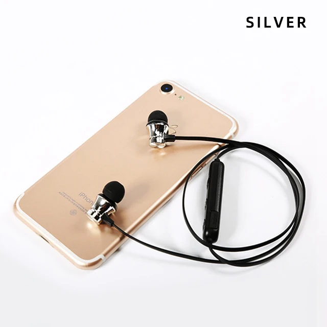 Wireless Bluetooth Earphones Metal Magnetic Stereo sports Bass Cordless Headset Earbuds With Microphone Earphones for all phone - Цвет: XT11 Silver