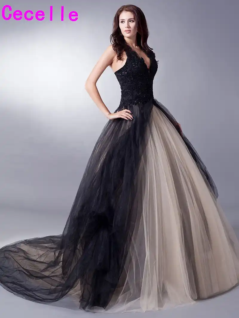 Black Nude Colorful Tulle Gothic Wedding Dresses With Color Non