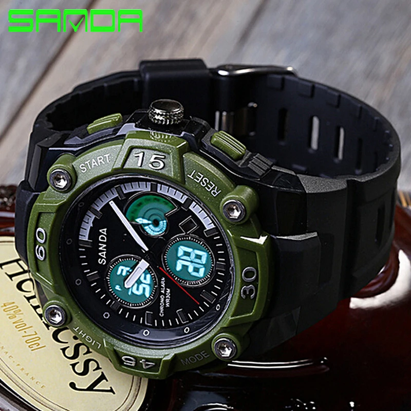 Sanda Luxury Brand Men Dual Display Sports font b Watches b font Digital LED Quartz Wristwatches