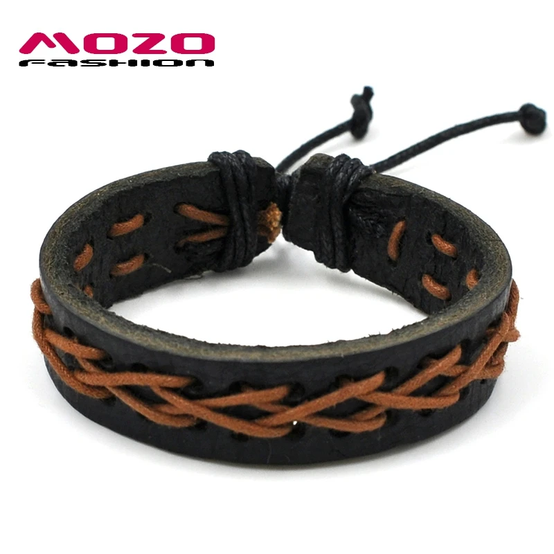 

MOZO FASHION Men Vintage Bracelet Black Handmade Leather Rope Bracelet Adjustable Simple Weave Bangle Male Casual Jewelry PS0002