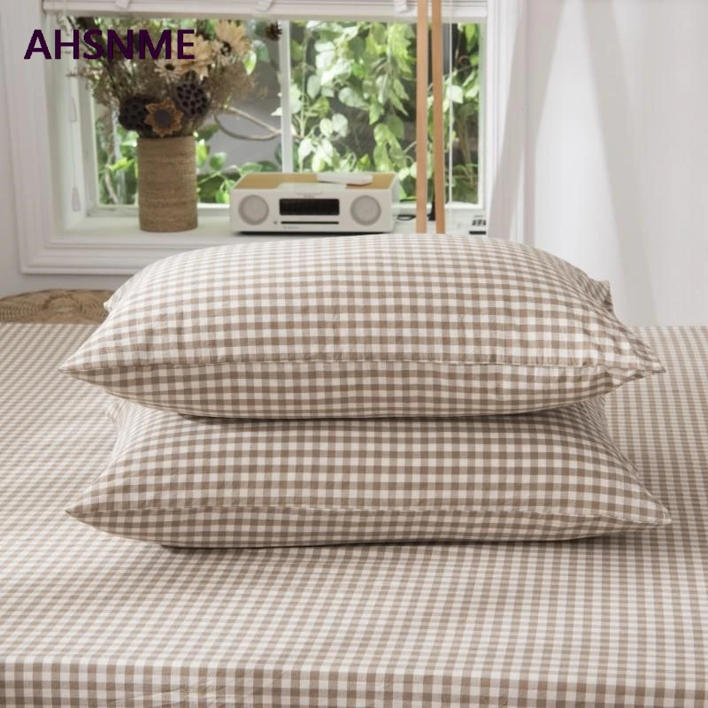 AHSNME Coffee Grid 100% Cotton Pillowcase Special Wrinkle Craft Super Soft Summer Fall Simple Sleep pillowcase 48x74cm