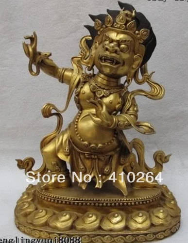 

100% Pure Bronze 24K Gold Gild Tibet Mahakala snake Setrap Chen Buddha Statue
