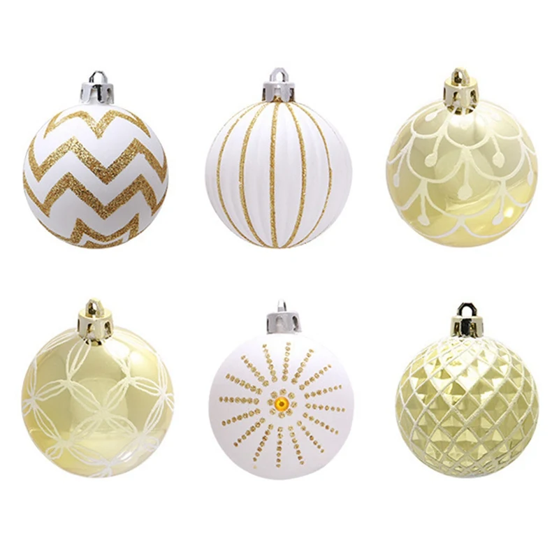 30 piunids/lote bolas colgantes de árbol de Navidad 6 cm plateado dorado copo de nieve Color dibujo decoración bola Navidad Fiesta en casa boda ornamento p20