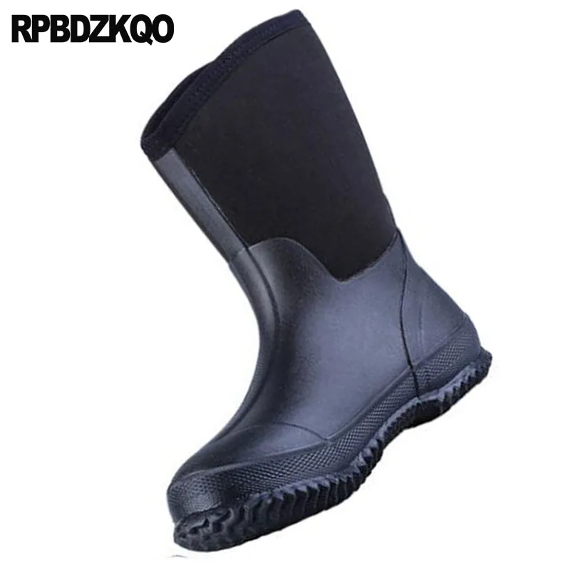 Botas Sobre Homens Pvc De Chuva Moda Preto Rainboots Queda Dos Impermeável Patchwork Bezerro Altas Plus Size 2018 Barato Deslizar Borracha Sapatos Meados xOwIFrqZPO