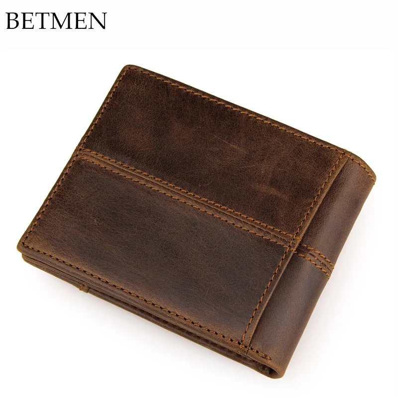 

BETMEN Brand Soft Leather Short Wallet Men Fashion Large Capacity Cowhide Purse with Driver License