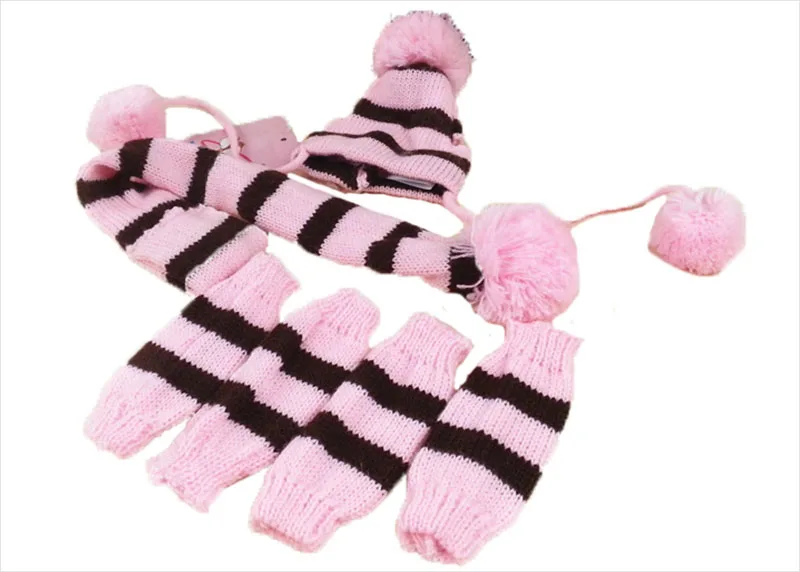 Sqinans 3pcs/set Winter Warm Dog Hat Knitted Scarf Socks Fashion Striped Pet Caps Puppy Neck Scarf Socks Christmas Pet Grooming