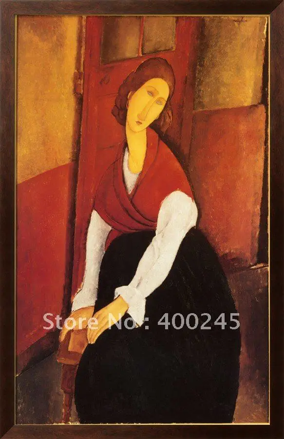 

Abstract Portrait art oil painting Jeanne Hebuter in Red Shawl by Amedeo Modigliani Reproduction Canvas High quality,handmade