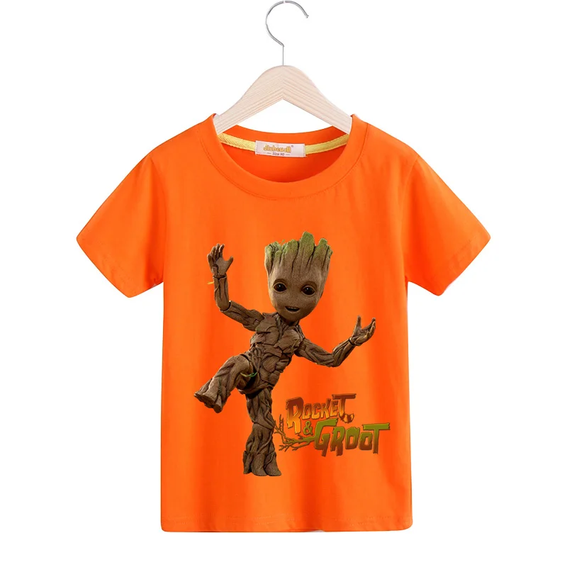 Футболка для мальчиков и девочек Детские футболки Детские летние футболки с короткими рукавами, топы, одежда Детские футболки с принтом «I'm Groot», костюм TX147 - Цвет: Orange