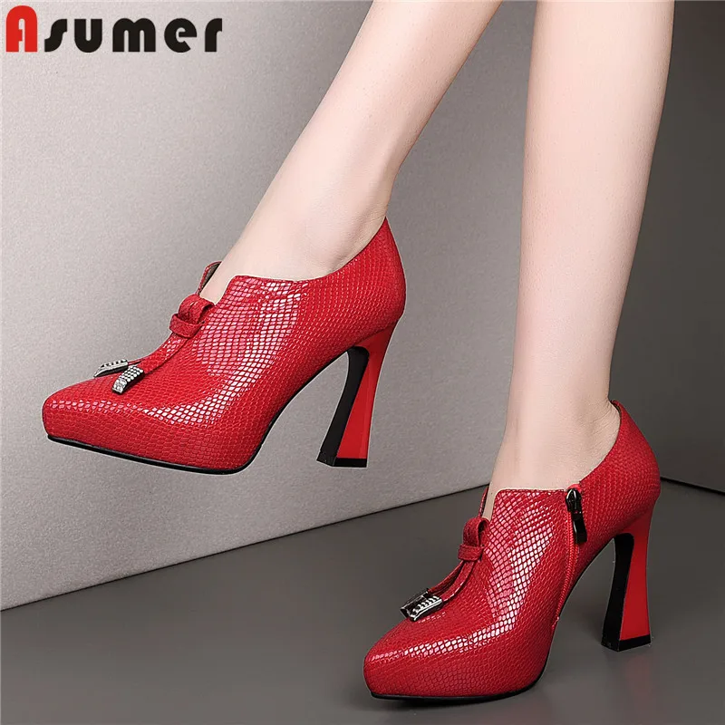 

ASUMER fashion spring autumn shoes women zip high heels shoes classic genuine leather shoes women wedding office shoes women
