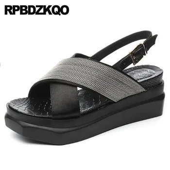 

Women Wedge Platform Sandals Flatform Strap Black Summer High Heels Slingback Pumps Glitter Open Toe 2018 Korean Shoes Ladies