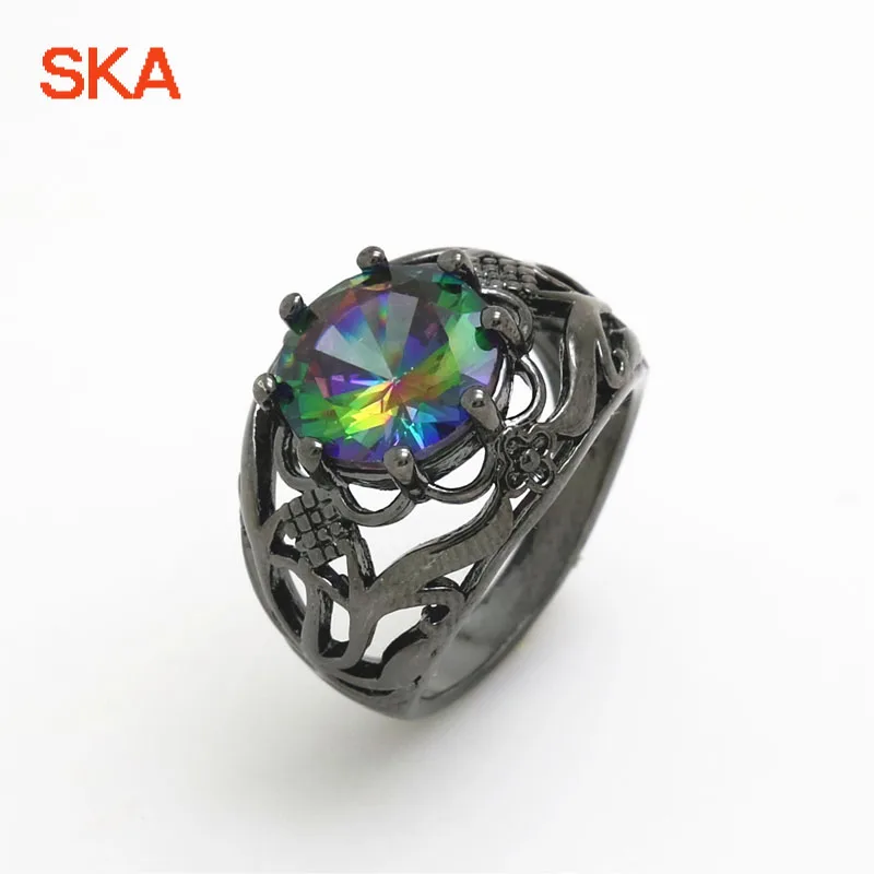 Women Ring Copper Colorful Zircon Anillos Mujer Wedding Finger Jewelry Hollow Out Black Color Party Rings For JJZ184 | Украшения и