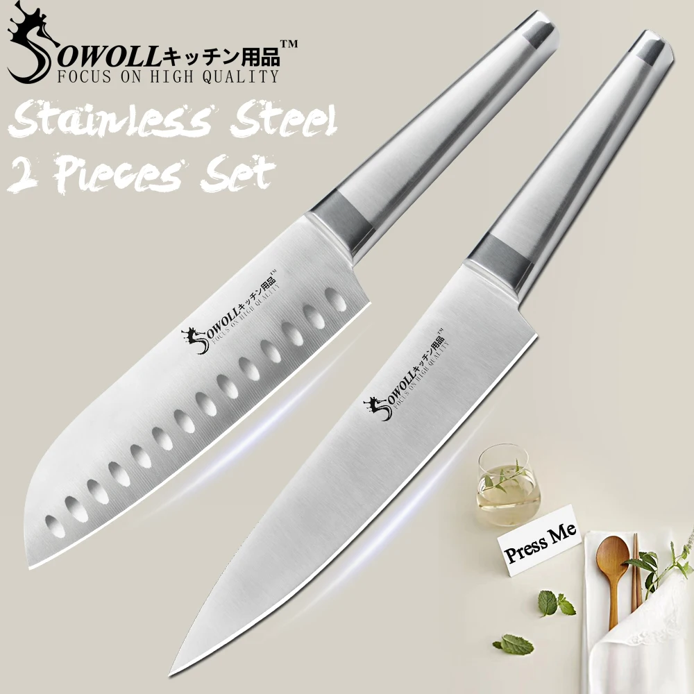 

SOWOLL Stainless Steel Kitchen Knife Set Non-stick Blade Paring Utility Santoku Chef Bread Slicing Kitchen Tools Accessories