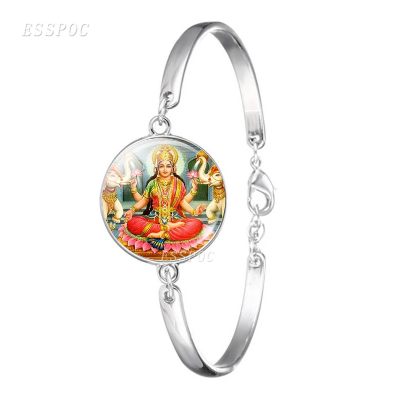 Lakshmi Goddess God Ganesh браслет круглая бижутерия со стеклянными кабошонами религиозный амулет Серебряный браслет для женщин подарки браслеты с подвесками - Metal Color: as show