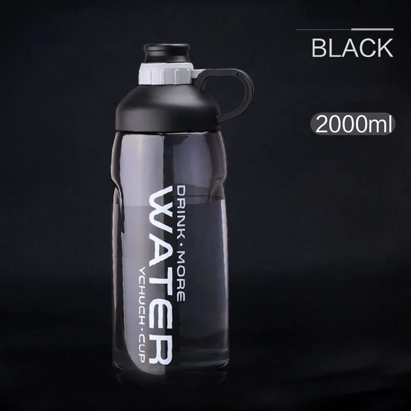 2000 мл большая емкость свободная вода BPA Бутылка пищевой пластик портативные бутылки для воды Тренажерный зал Спортивная бутылка для питья для езды на велосипеде - Цвет: Черный