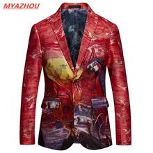 Мужской Блейзер, винтажный приталенный пиджак с цветочным принтом, мужской пиджак, мужской пиджак, роскошный мужской модный Блейзер, вечерние Пиджаки для выпускного
