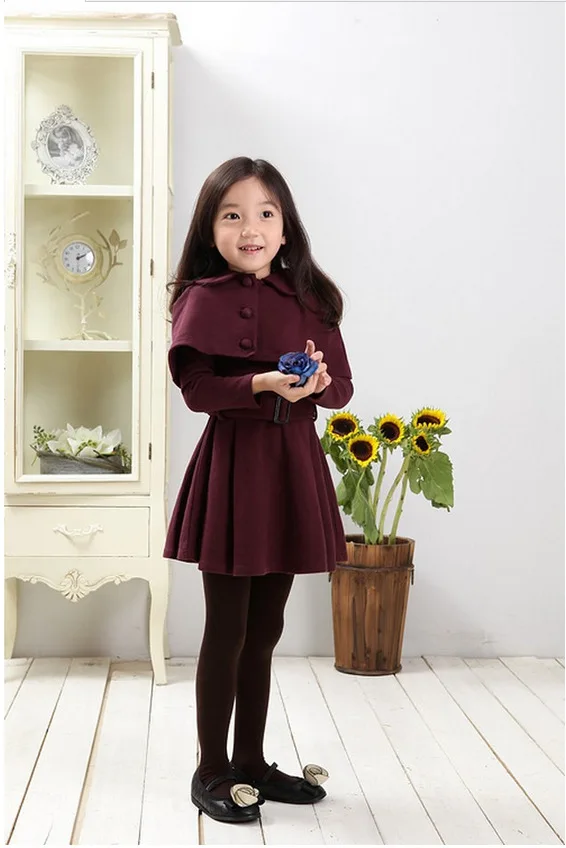 Winter Girls Woolen Dress Girls Warm Cotton A letter Dress Kids Cute Style Comfortable material big Peplum with Dress