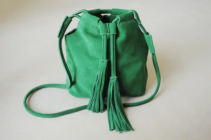 Испанский дизайн, натуральная кожа, сумка через плечо для женщин, винтажная Замшевая сумка с кисточками, женская сумка на плечо, зеленая, коричневая