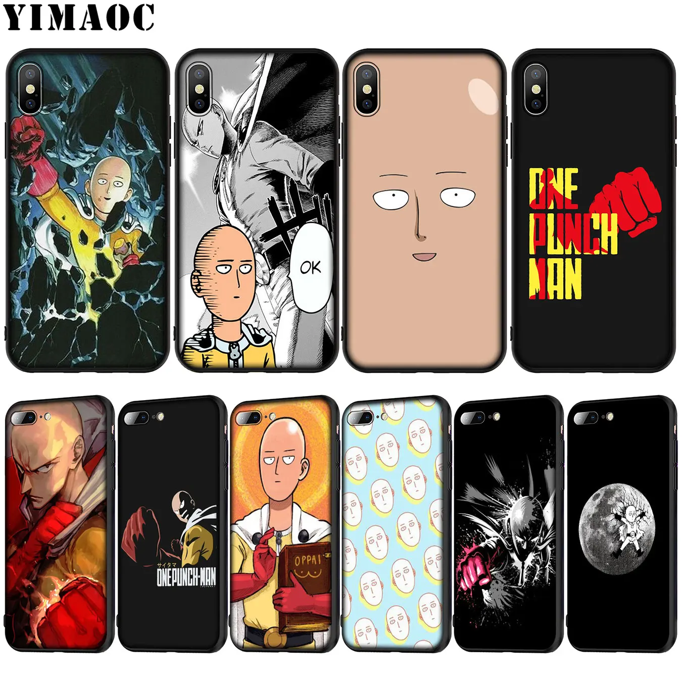 

YIMAOC ONE PUNCH MAN Cartoon Soft Silicone Phone Case for iPhone XR X XS Max X 6 6S 7 8 Plus 5 5S SE Black TPU Cover