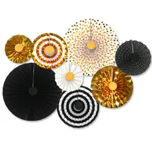 8pcs Paper Fans Set Party Rosettes Coral Fans Gold 18th Birthday Decor Wedding Engagement Party Decorations Background wall